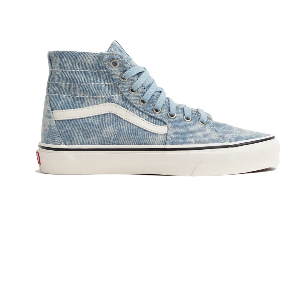 Tapered denim wash high top vans
